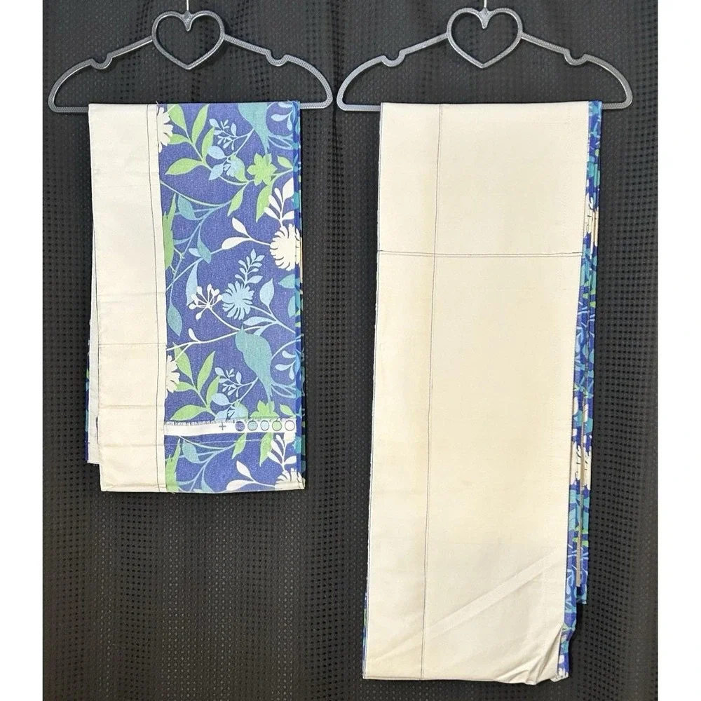 Vtg 70s Floral Window Valences Set of 2 Blue Green Mod Floral MCM 120 x11 84x11